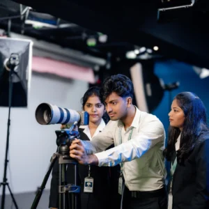 cinematography students learning camera operation during practical training