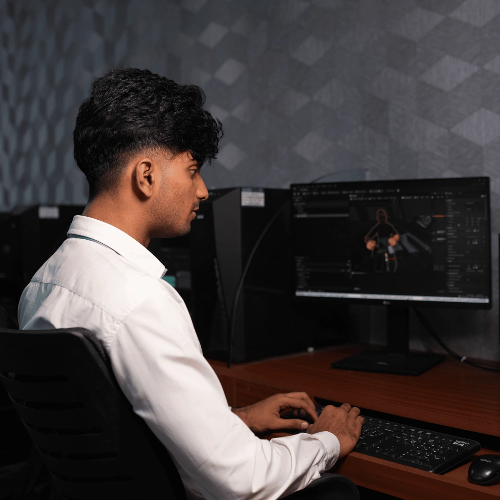 graphics and animation course student practicing digital animation techniques